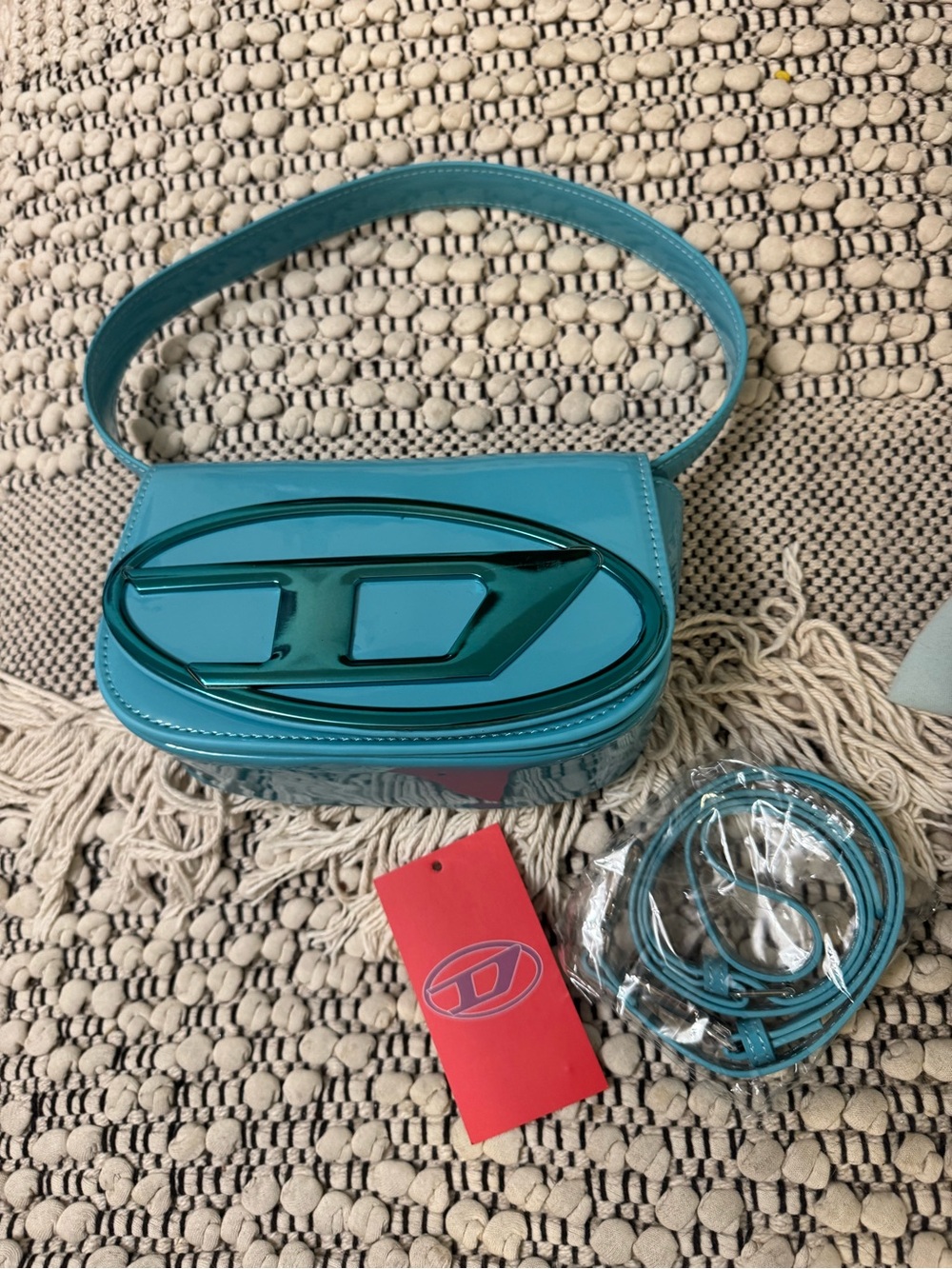 Diesel Inspired Teal Patent Mini Shoulder Bag